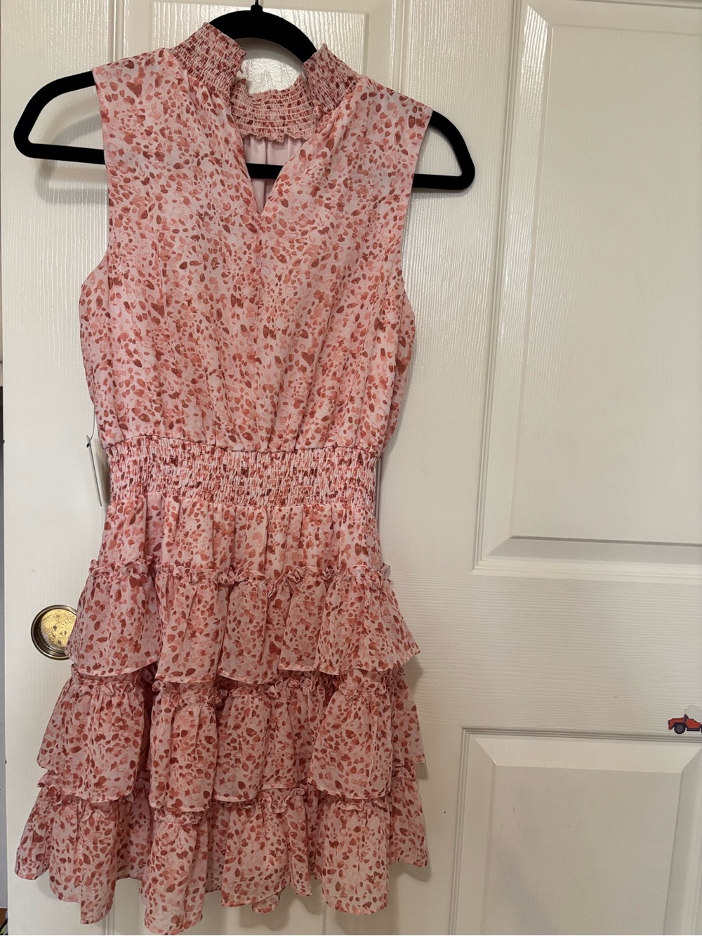 Express Pink Sleeveless Smocked Tiered Ruffle Dress